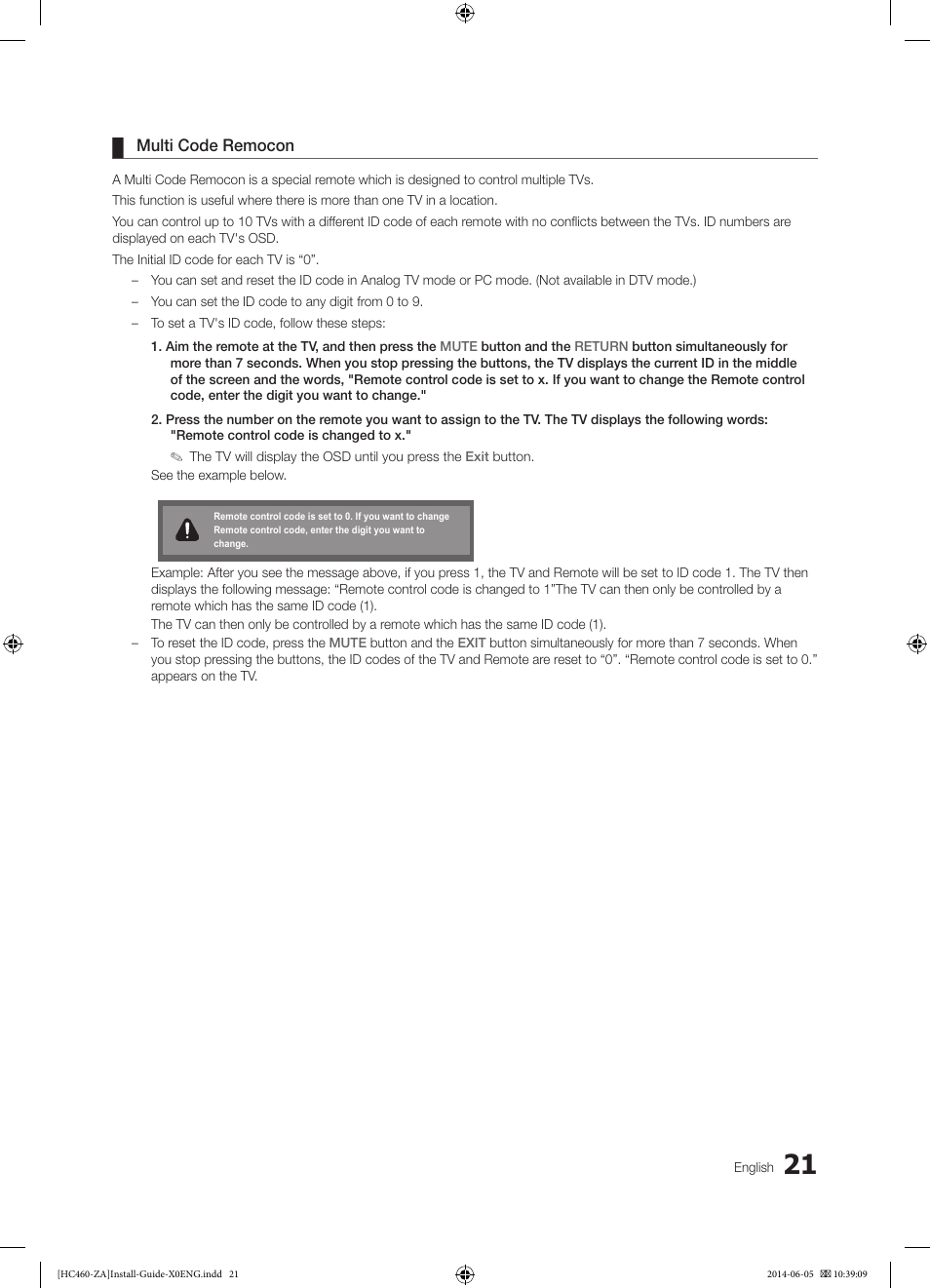 Multi code remocon | Samsung HG40NC460KFXZA User Manual | Page 21 / 39