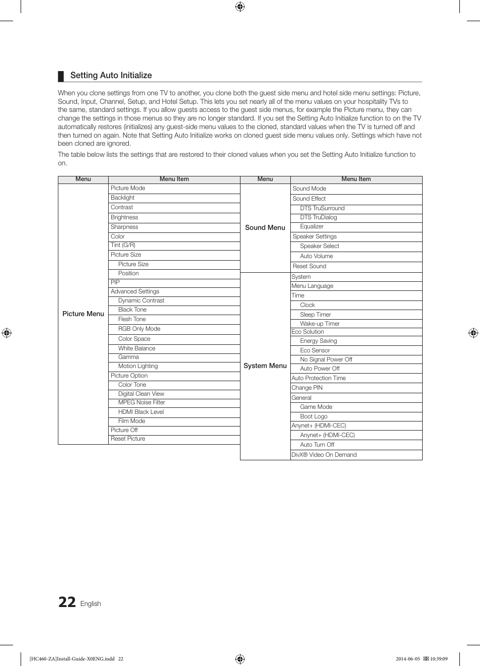 Setting auto initialize | Samsung HG40NC460KFXZA User Manual | Page 22 / 39