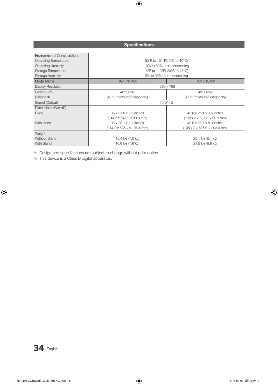 Samsung HG40NC460KFXZA User Manual | Page 34 / 39