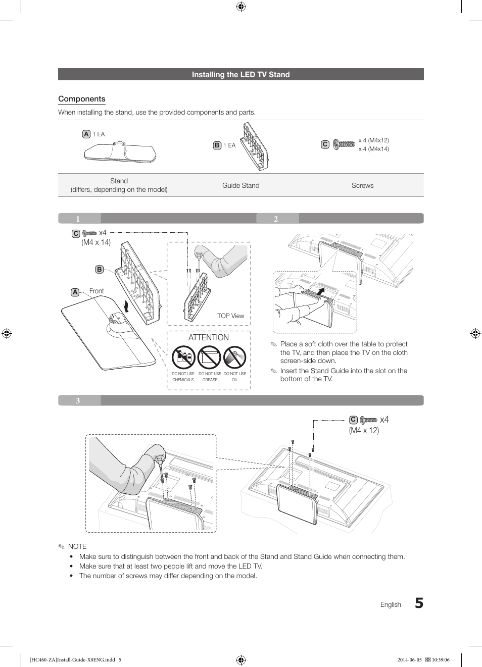 Attention, M4 x 12) | Samsung HG40NC460KFXZA User Manual | Page 5 / 39