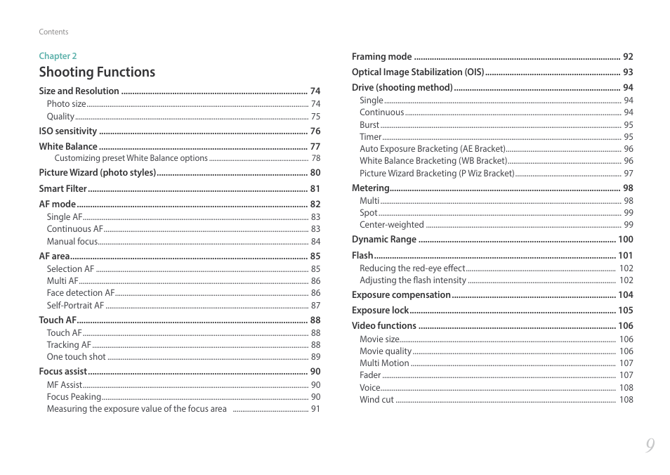Shooting functions | Samsung EV-NX2000BABUS User Manual | Page 10 / 203