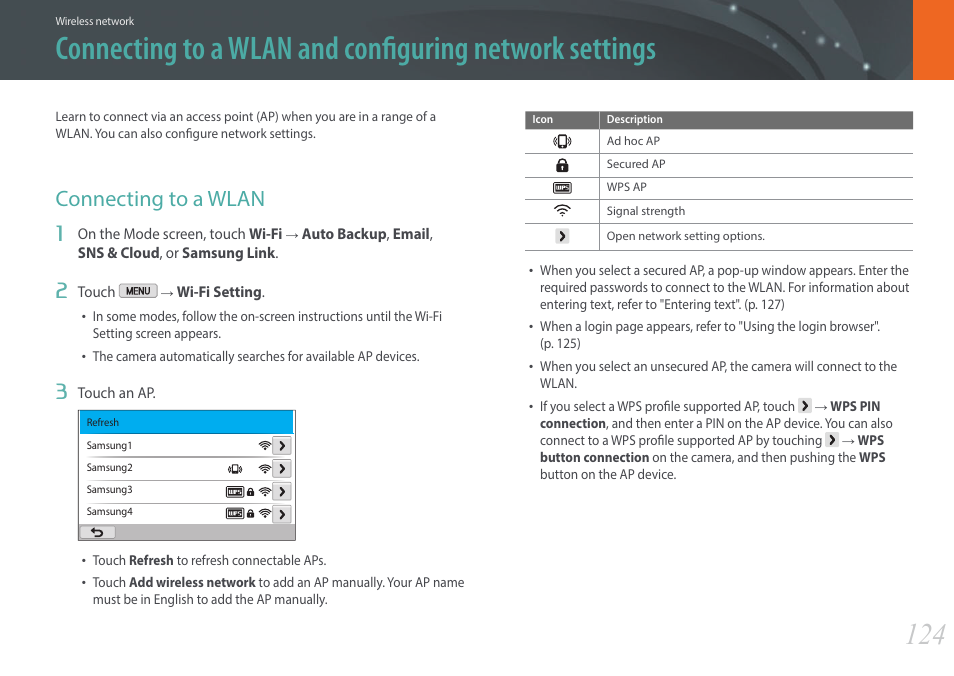 Connecting to a wlan | Samsung EV-NX2000BABUS User Manual | Page 125 / 203