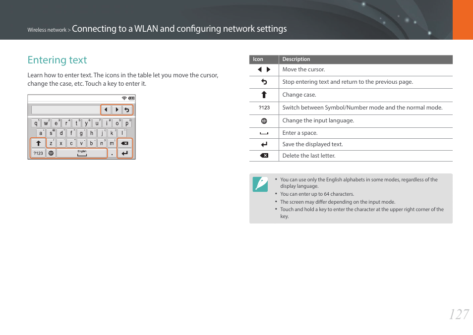 Entering text | Samsung EV-NX2000BABUS User Manual | Page 128 / 203