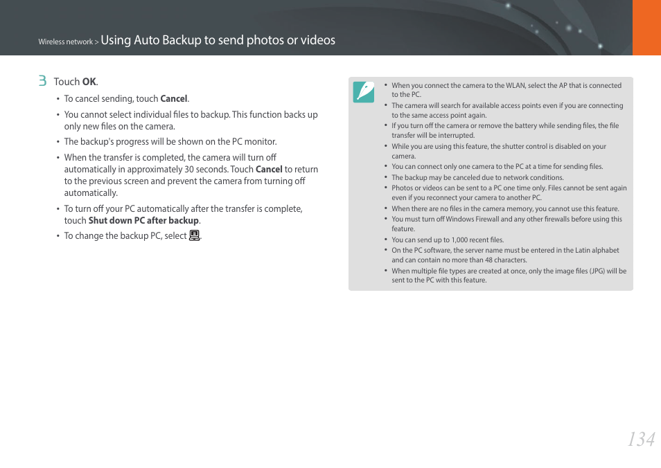Using auto backup to send photos or videos 3 | Samsung EV-NX2000BABUS User Manual | Page 135 / 203