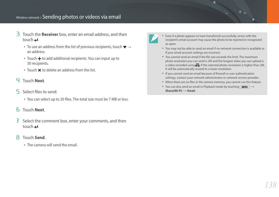 Sending photos or videos via email 3 | Samsung EV-NX2000BABUS User Manual | Page 139 / 203