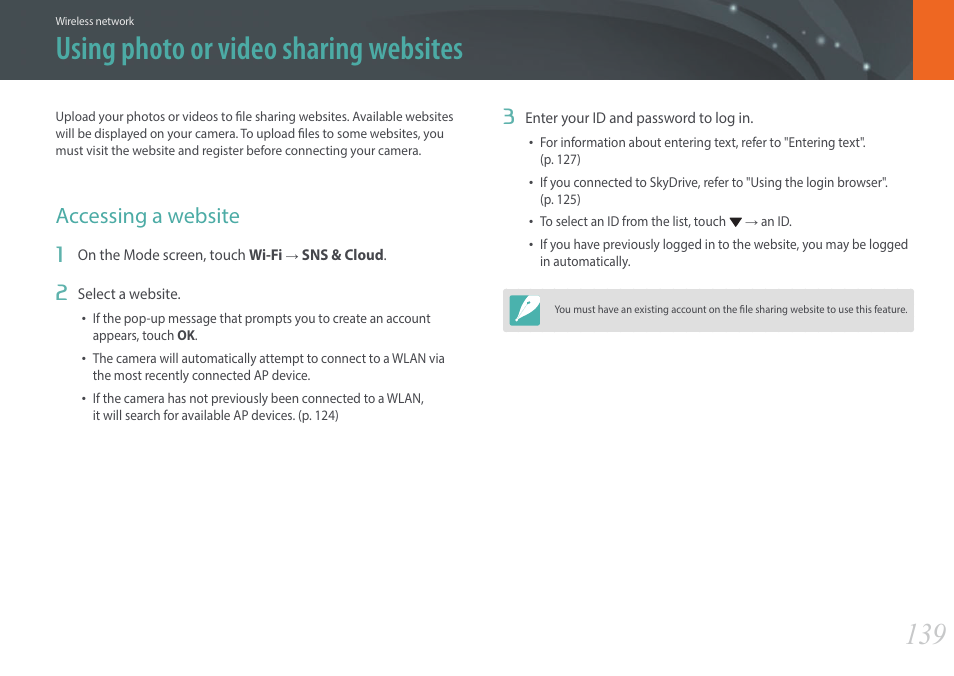 Using photo or video sharing websites, Accessing a website | Samsung EV-NX2000BABUS User Manual | Page 140 / 203