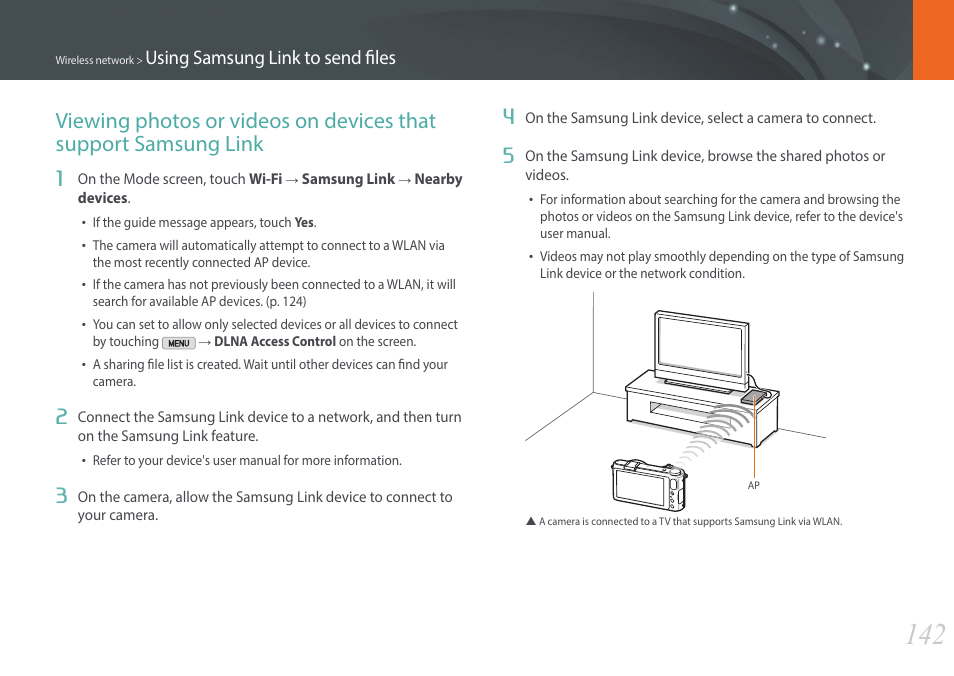 Using samsung link to send files | Samsung EV-NX2000BABUS User Manual | Page 143 / 203