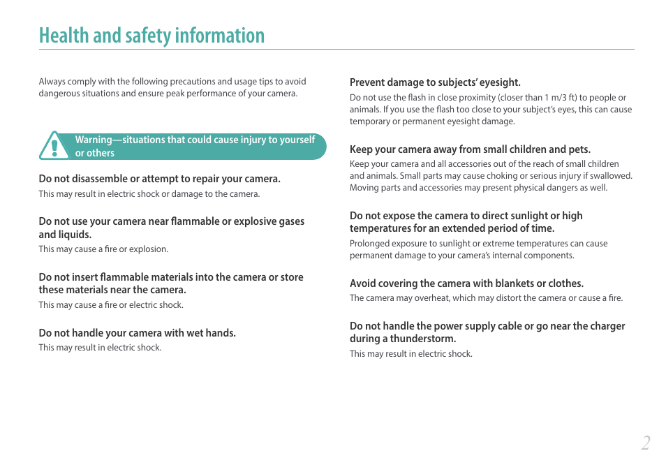 Health and safety information | Samsung EV-NX2000BABUS User Manual | Page 3 / 203