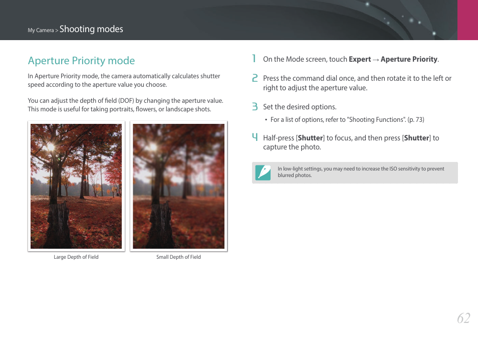 Aperture priority mode | Samsung EV-NX2000BABUS User Manual | Page 63 / 203