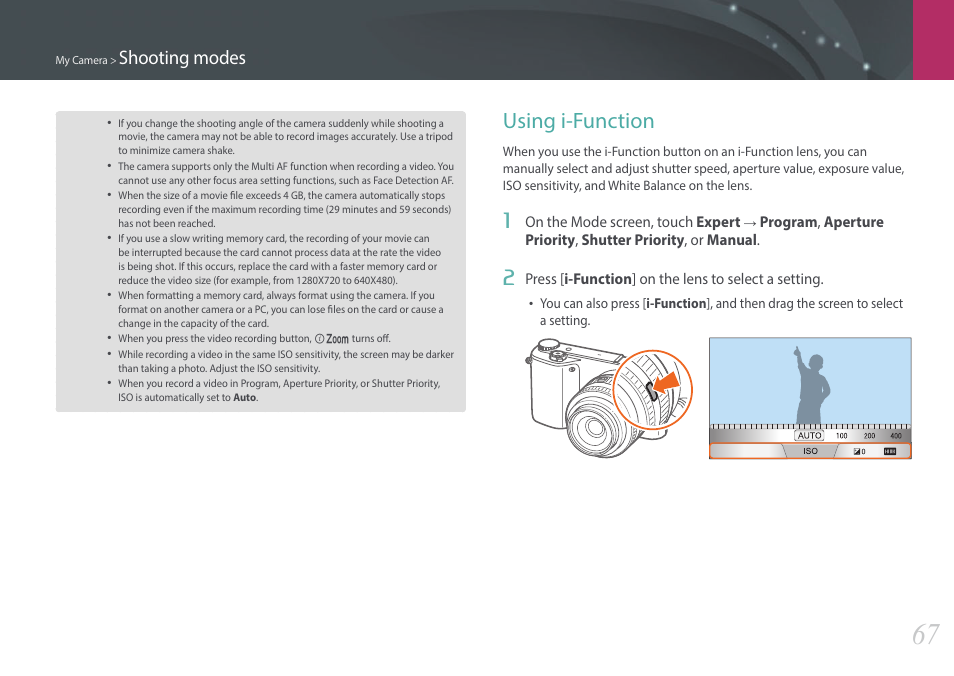 Using i-function, Shooting modes | Samsung EV-NX2000BABUS User Manual | Page 68 / 203