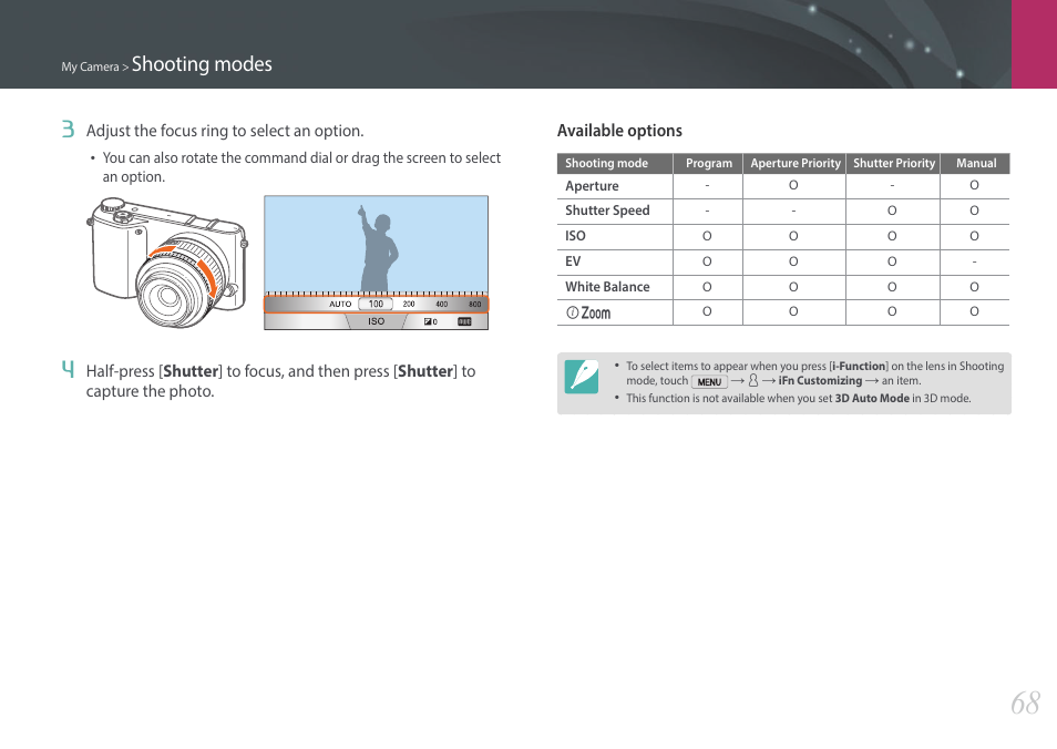 Shooting modes | Samsung EV-NX2000BABUS User Manual | Page 69 / 203