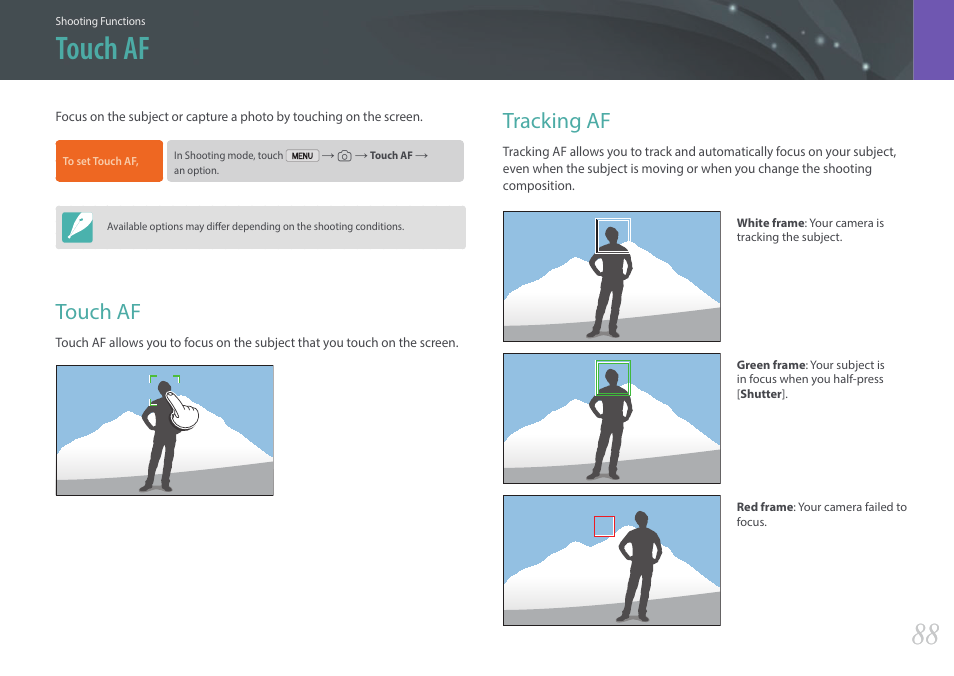 Touch af, Tracking af, Touch af tracking af | Samsung EV-NX2000BABUS User Manual | Page 89 / 203
