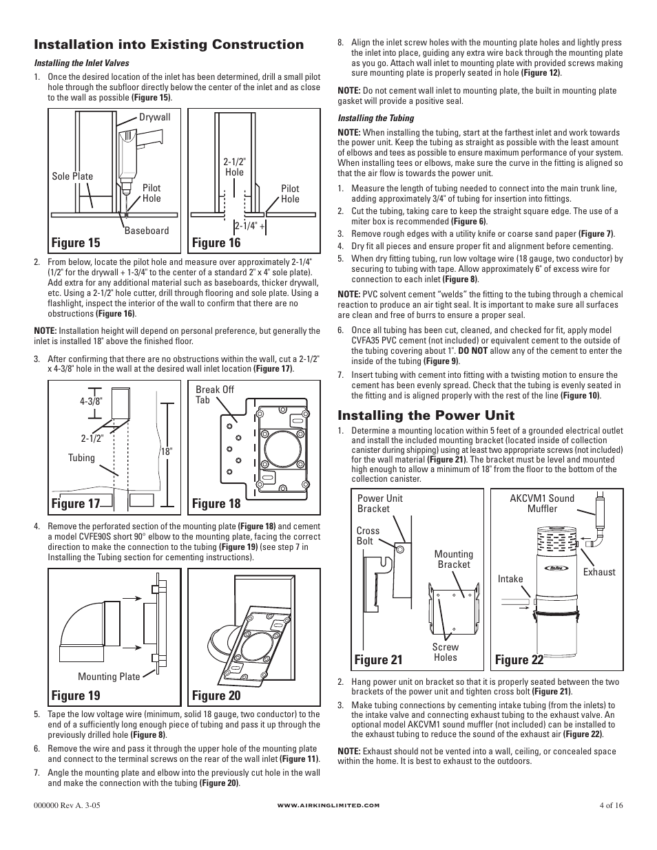 Installing the power unit, Installation into existing construction | Air King AKCV1225 User Manual | Page 4 / 5