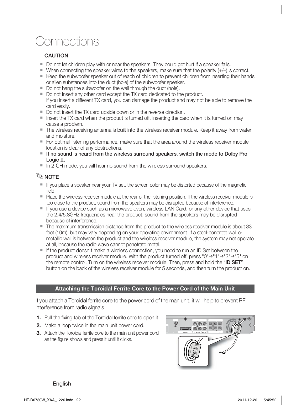 Connections | Samsung HT-D6730W-ZA User Manual | Page 22 / 87