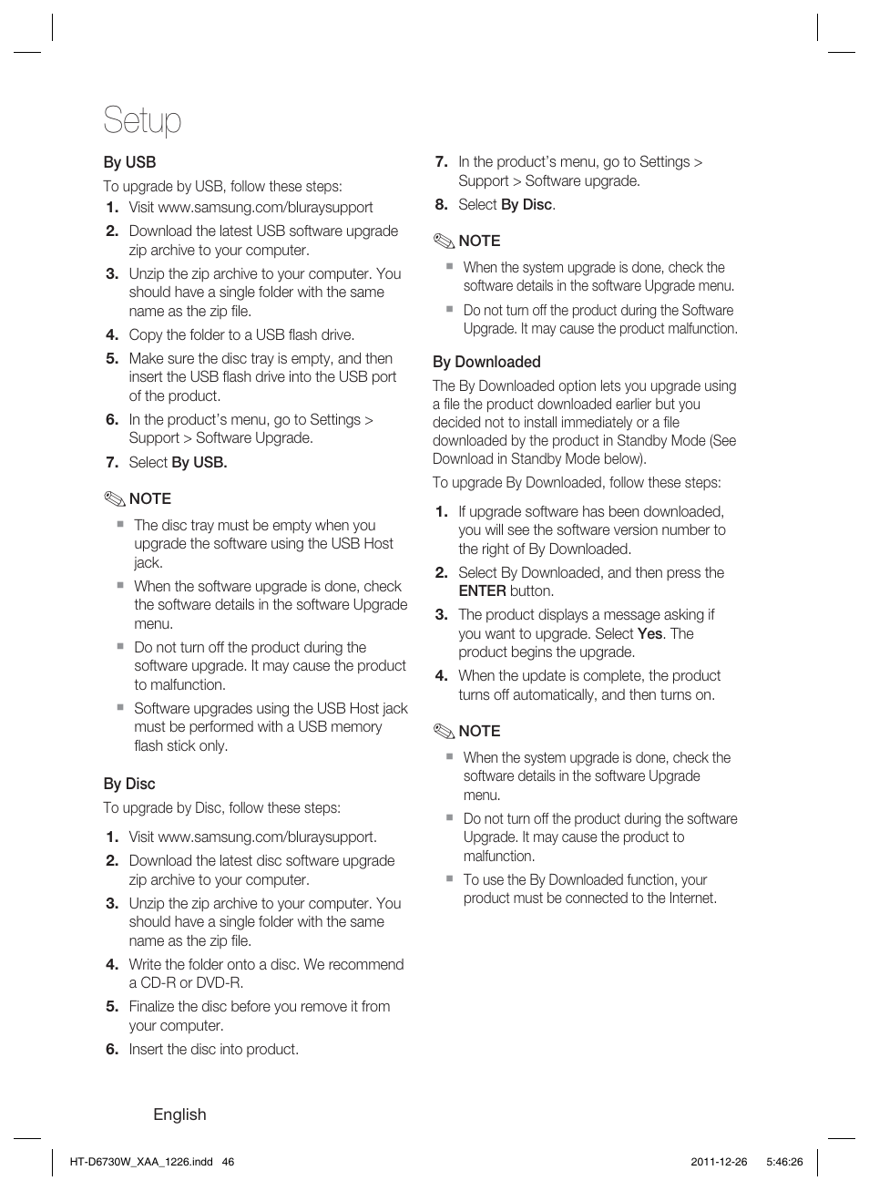 Setup | Samsung HT-D6730W-ZA User Manual | Page 46 / 87