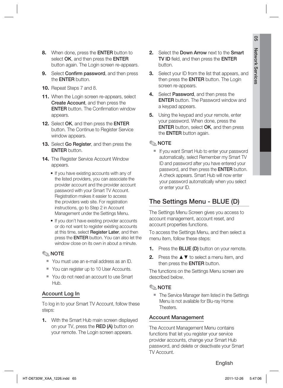 The settings menu - blue (d) | Samsung HT-D6730W-ZA User Manual | Page 65 / 87