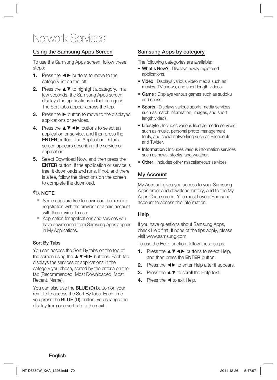 Network services | Samsung HT-D6730W-ZA User Manual | Page 70 / 87