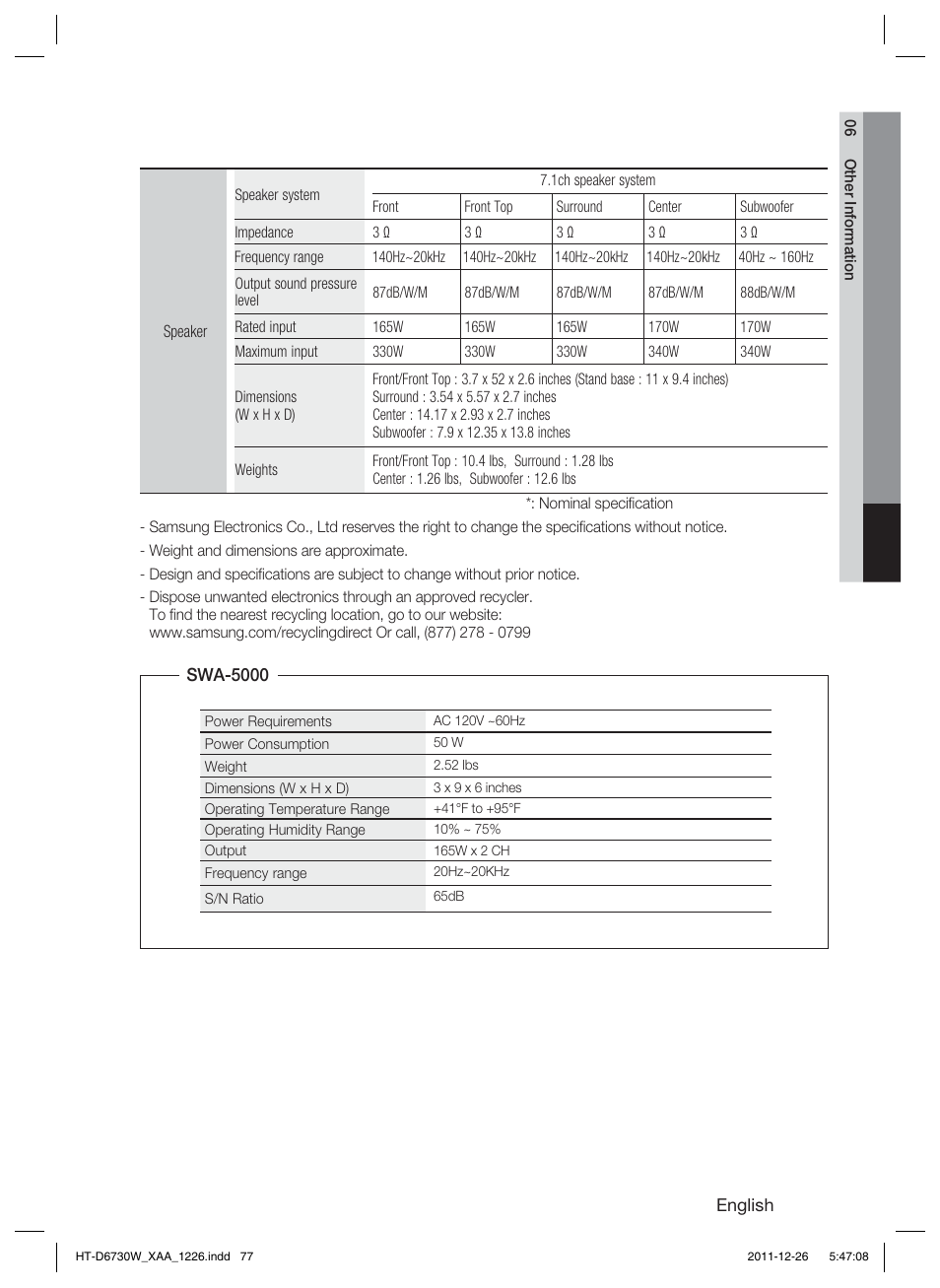 Samsung HT-D6730W-ZA User Manual | Page 77 / 87
