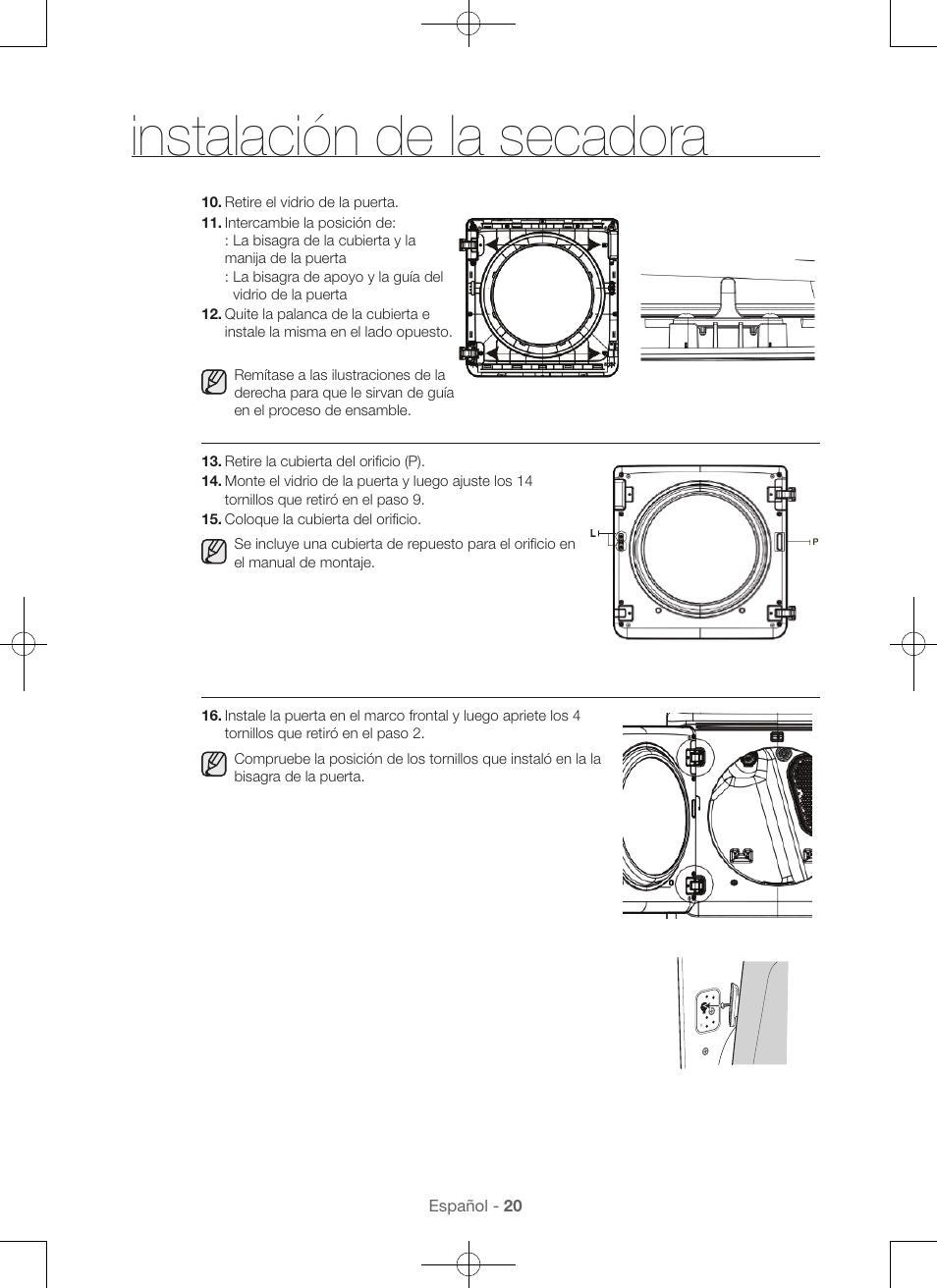 Instalación de la secadora | Samsung DV56H9000EW-A2 User Manual | Page 100 / 120