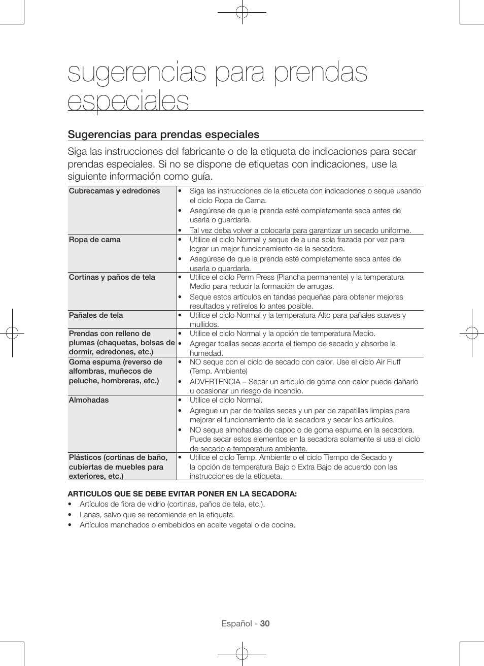 Sugerencias para prendas especiales | Samsung DV56H9000EW-A2 User Manual | Page 110 / 120