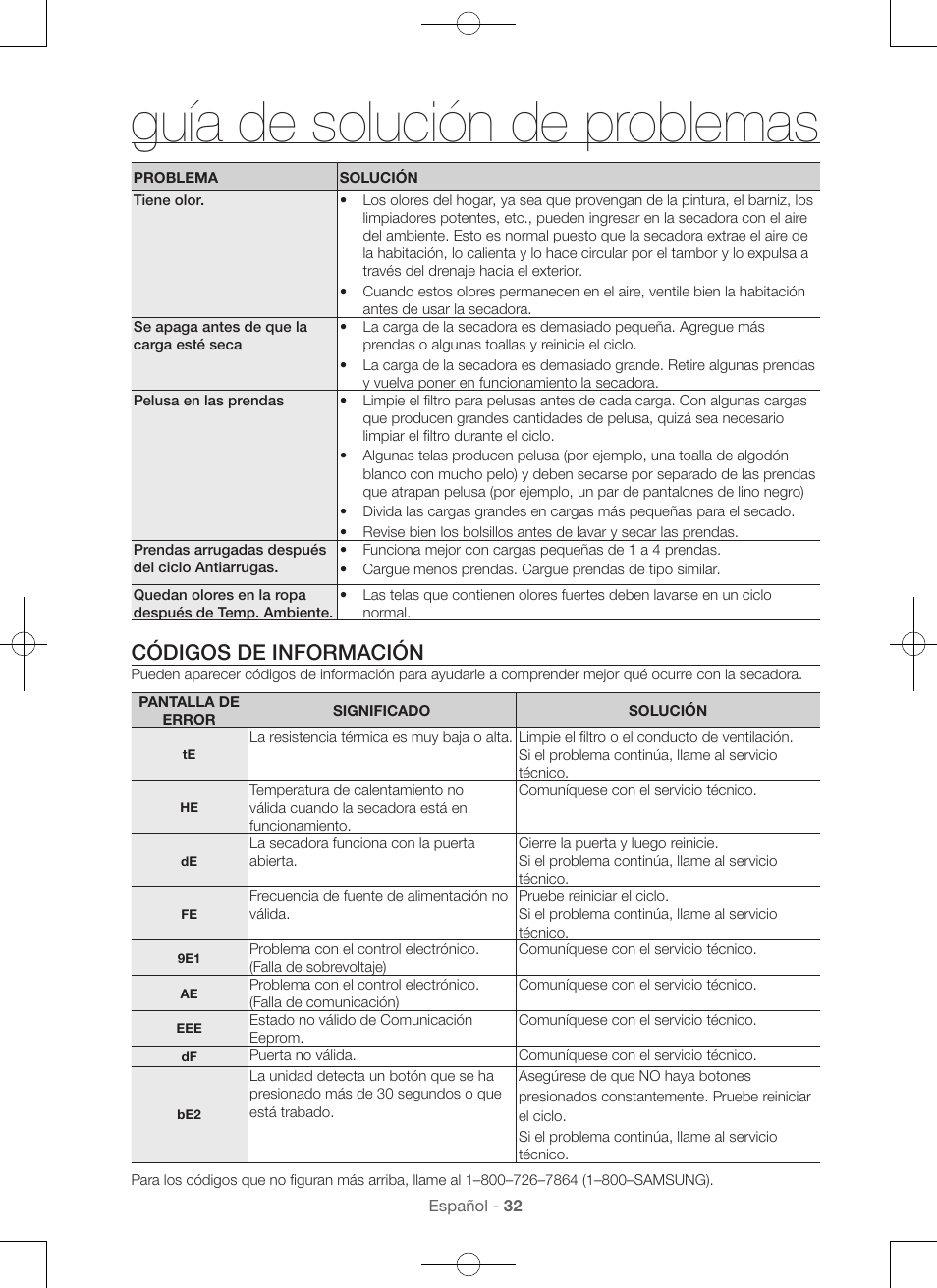 Guía de solución de problemas, Códigos de información | Samsung DV56H9000EW-A2 User Manual | Page 112 / 120