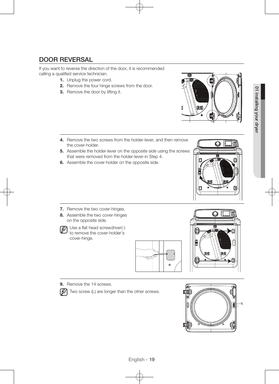 Door reversal | Samsung DV56H9000EW-A2 User Manual | Page 19 / 120