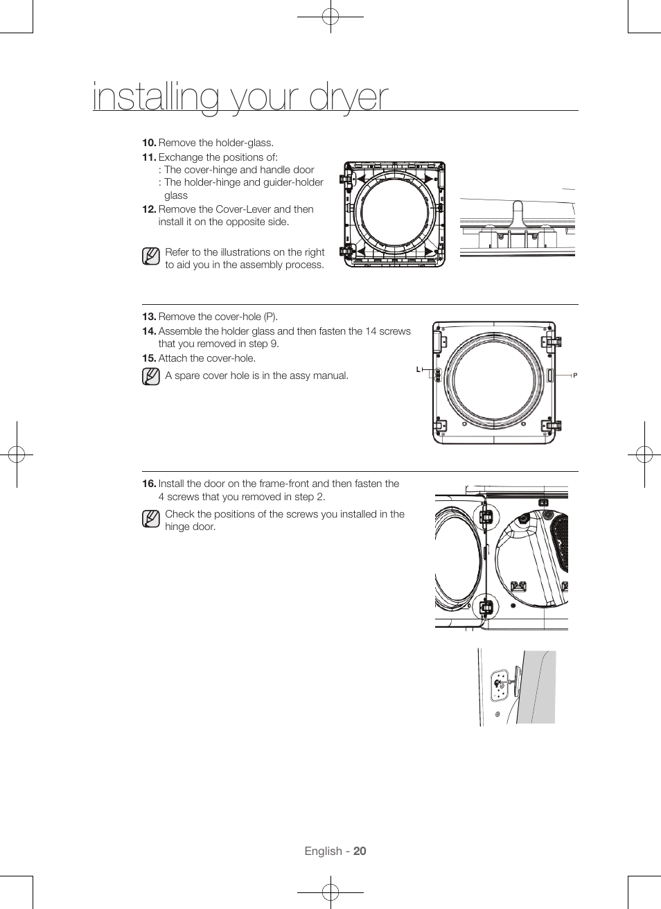 Installing your dryer | Samsung DV56H9000EW-A2 User Manual | Page 20 / 120