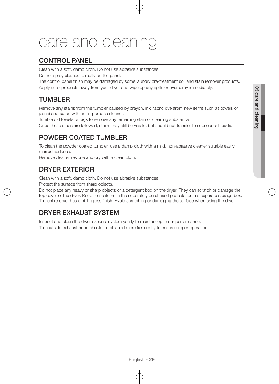 Care and cleaning | Samsung DV56H9000EW-A2 User Manual | Page 29 / 120