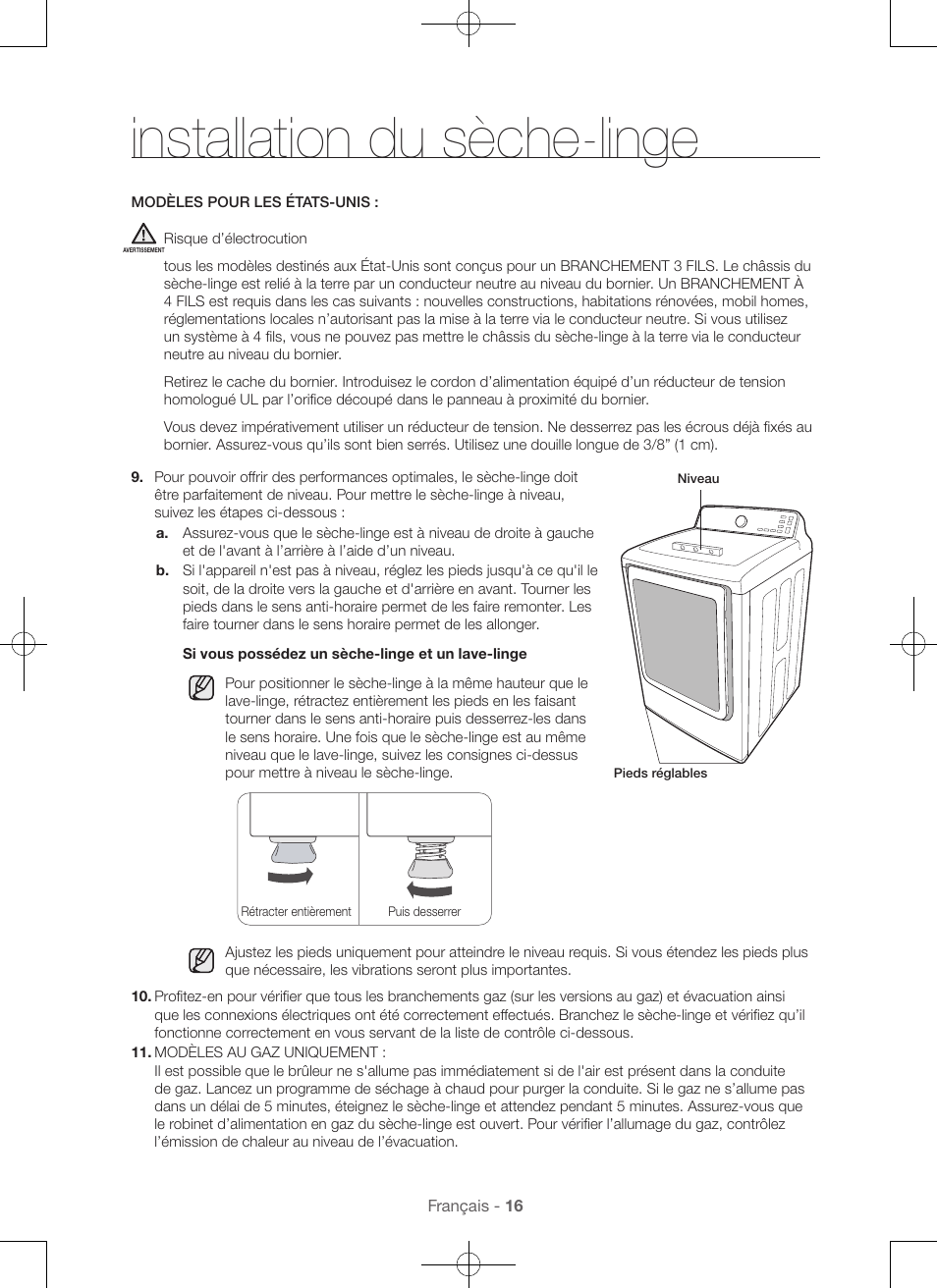 Installation du sèche-linge | Samsung DV56H9000EW-A2 User Manual | Page 56 / 120