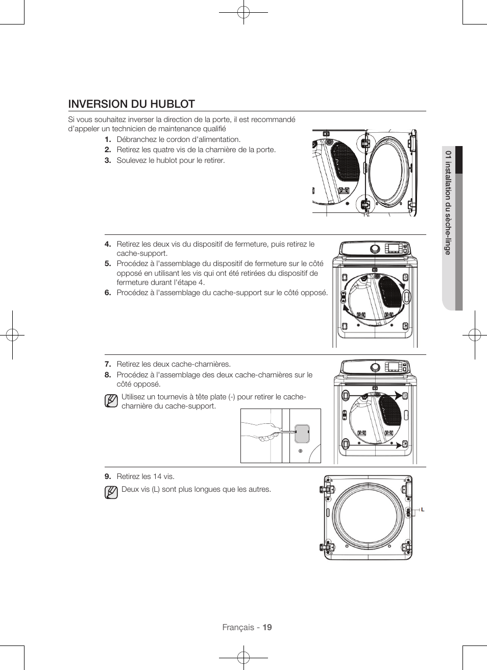 Inversion du hublot | Samsung DV56H9000EW-A2 User Manual | Page 59 / 120