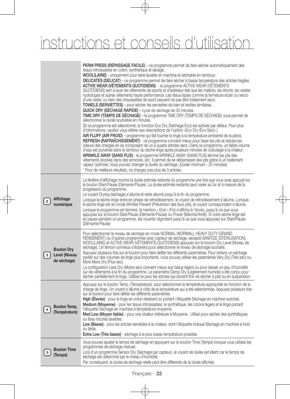 Instructions et conseils d’utilisation | Samsung DV56H9000EW-A2 User Manual | Page 62 / 120