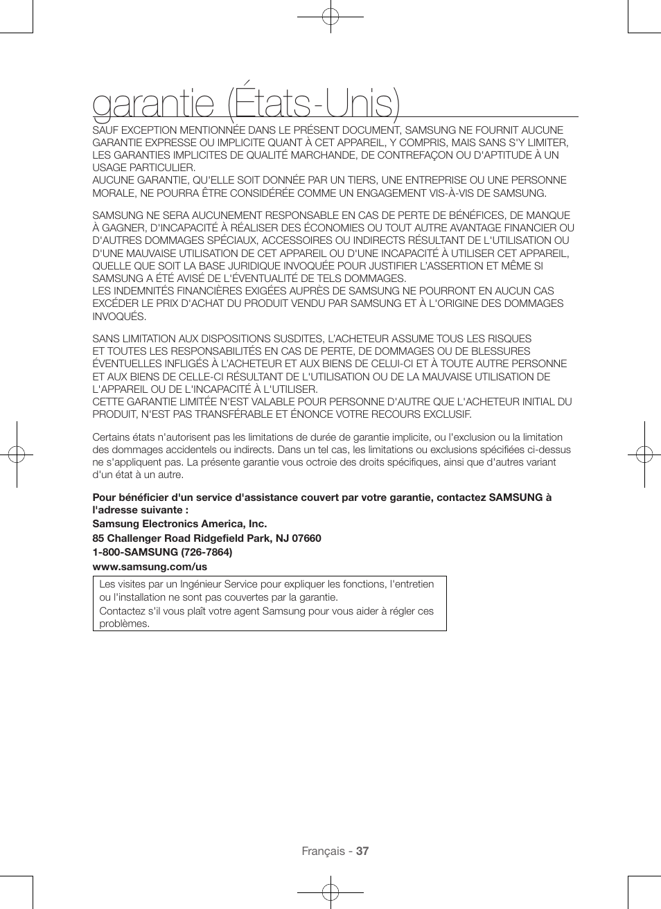 Garantie (états-unis) | Samsung DV56H9000EW-A2 User Manual | Page 77 / 120