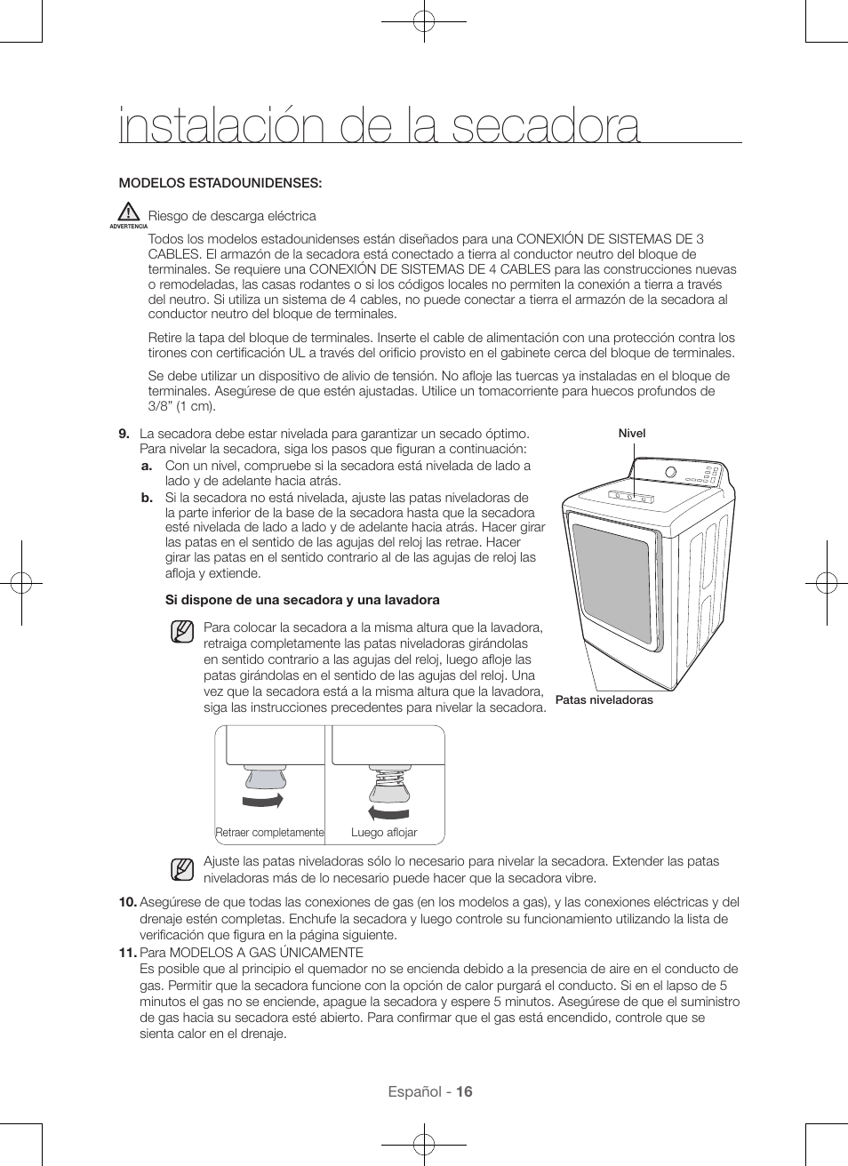 Instalación de la secadora | Samsung DV56H9000EW-A2 User Manual | Page 96 / 120