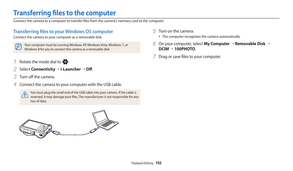 Transferring files to the computer, Transferring files to your windows os computer, Transferring files to your windows os | Computer | Samsung EC-WB250FBPBUS User Manual | Page 103 / 166