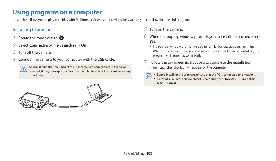 Using programs on a computer, Installing i-launcher | Samsung EC-WB250FBPBUS User Manual | Page 106 / 166