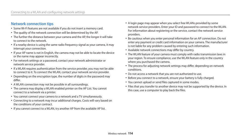 Network connection tips | Samsung EC-WB250FBPBUS User Manual | Page 115 / 166