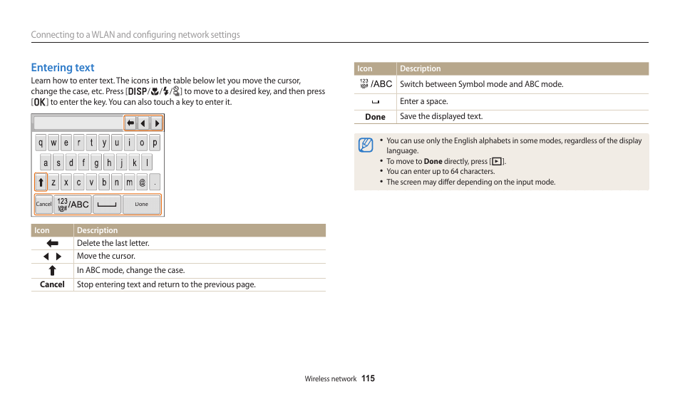 Entering text | Samsung EC-WB250FBPBUS User Manual | Page 116 / 166