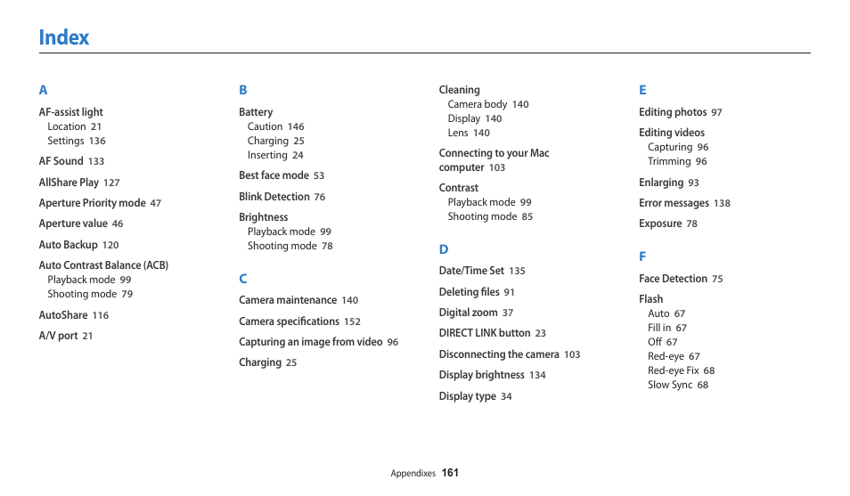 Index | Samsung EC-WB250FBPBUS User Manual | Page 162 / 166