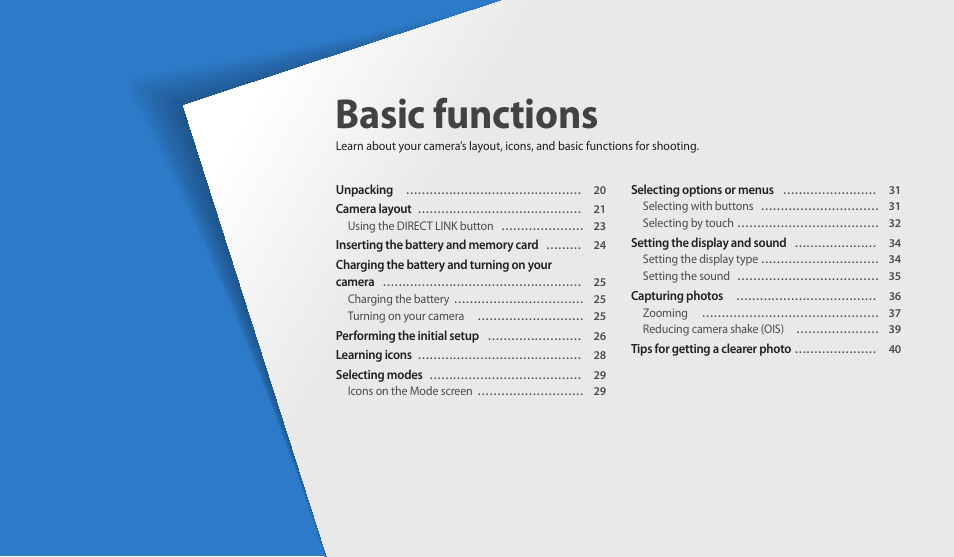 Basic functions | Samsung EC-WB250FBPBUS User Manual | Page 20 / 166