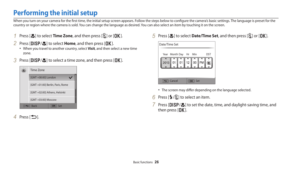 Performing the initial setup | Samsung EC-WB250FBPBUS User Manual | Page 27 / 166