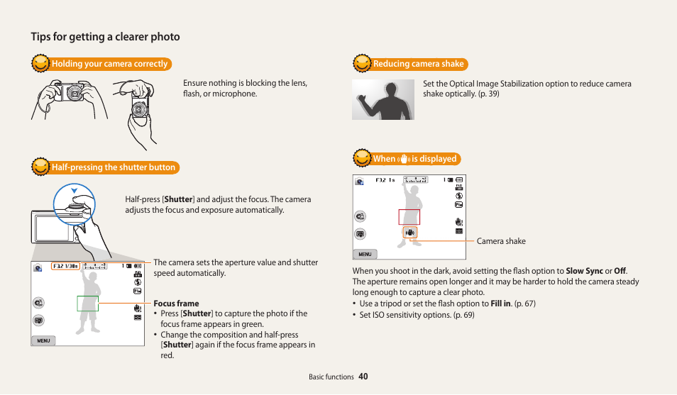 Tips for getting a clearer photo | Samsung EC-WB250FBPBUS User Manual | Page 41 / 166