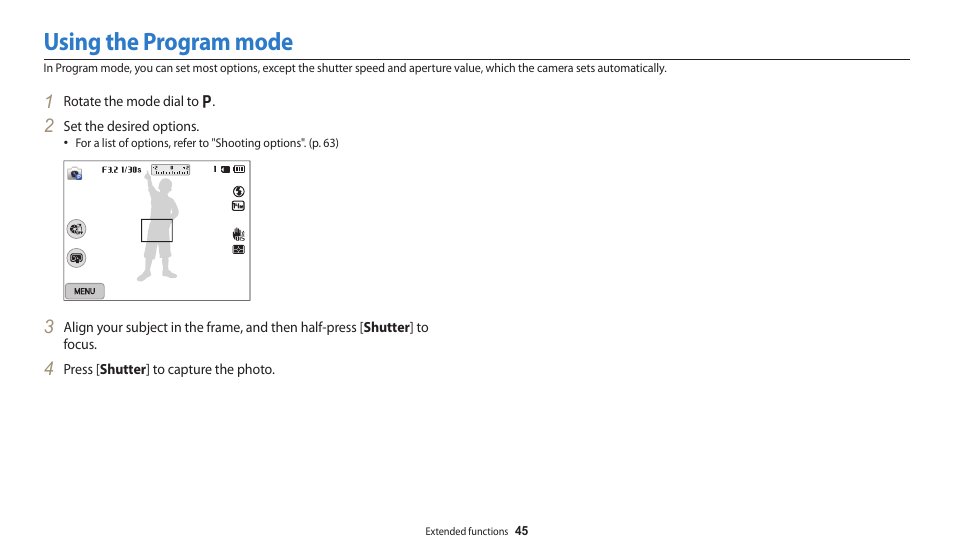 Using the program mode | Samsung EC-WB250FBPBUS User Manual | Page 46 / 166