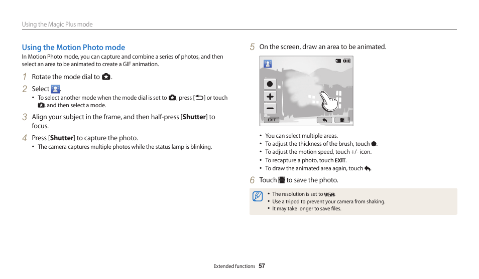 Using the motion photo mode | Samsung EC-WB250FBPBUS User Manual | Page 58 / 166