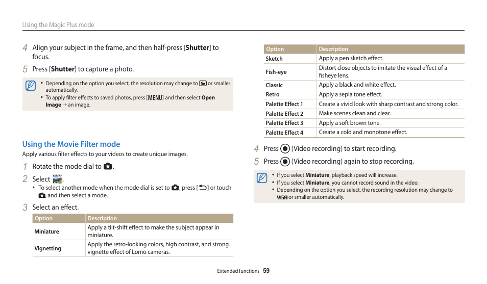 Using the movie filter mode | Samsung EC-WB250FBPBUS User Manual | Page 60 / 166