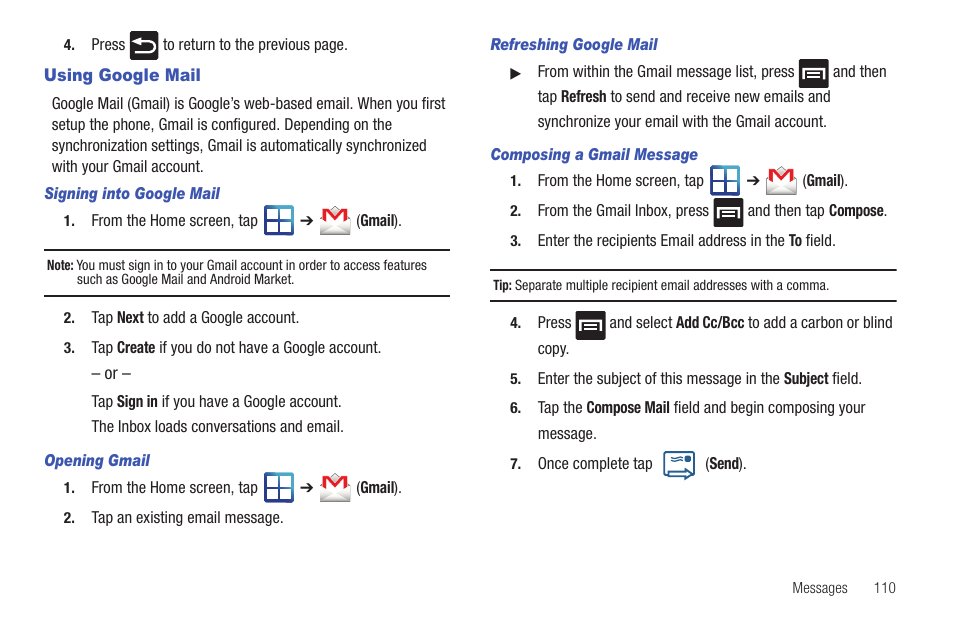 Using google mail | Samsung SGH-T959HAVTMB User Manual | Page 115 / 256