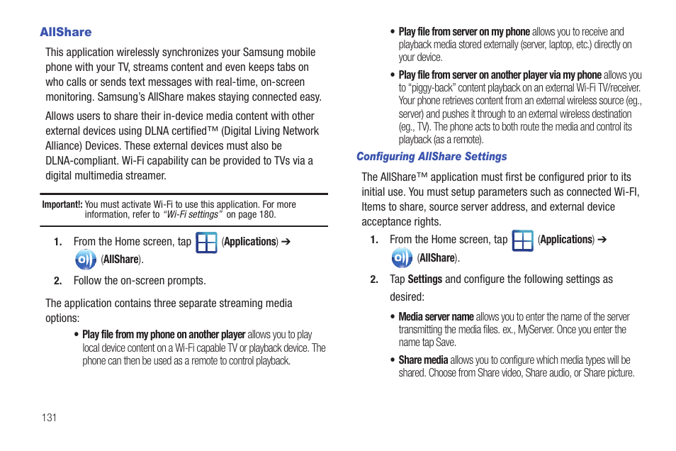 Allshare | Samsung SGH-T959HAVTMB User Manual | Page 136 / 256