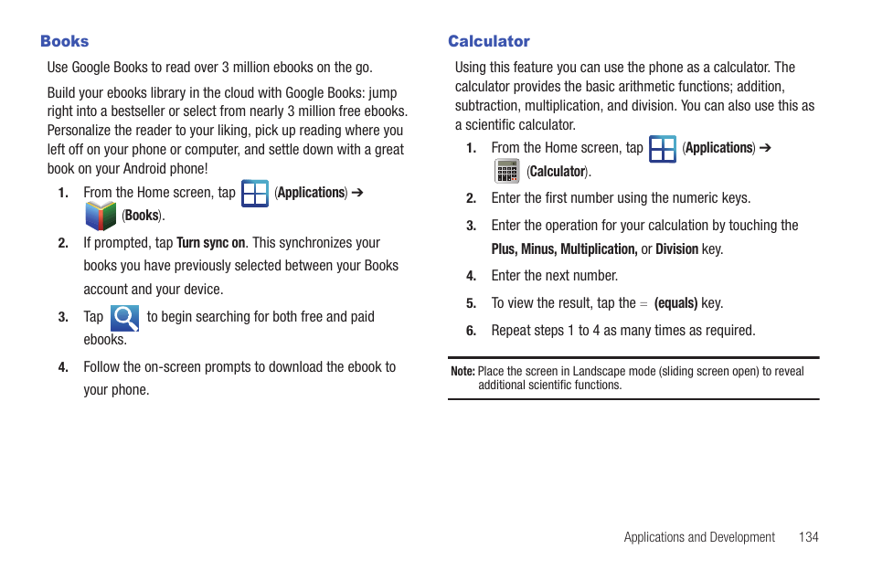 Books, Calculator, Books calculator | Samsung SGH-T959HAVTMB User Manual | Page 139 / 256