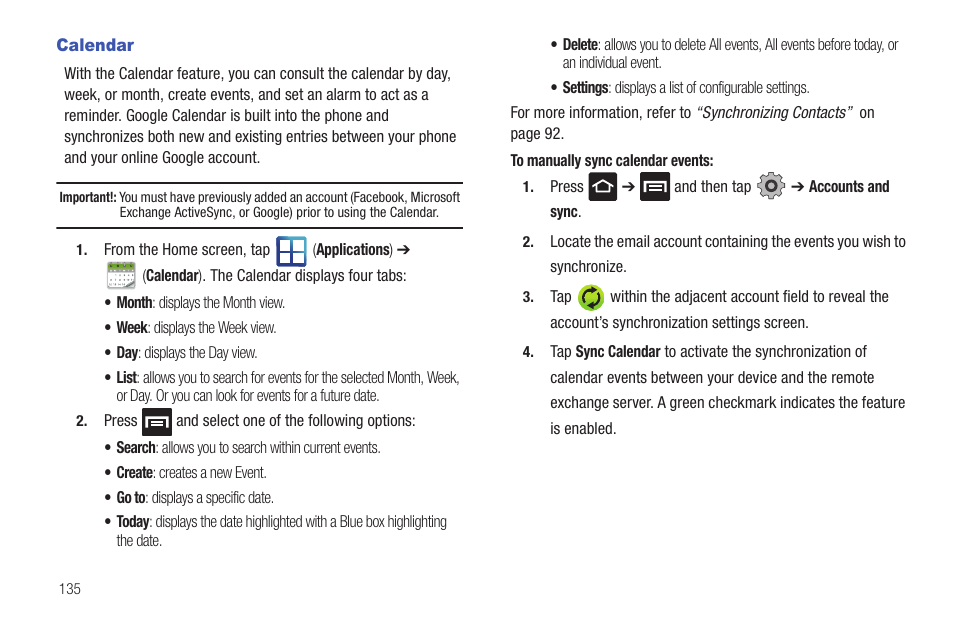 Calendar | Samsung SGH-T959HAVTMB User Manual | Page 140 / 256