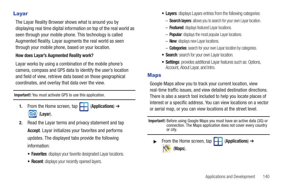 Layar, Maps, Layar maps | Samsung SGH-T959HAVTMB User Manual | Page 145 / 256