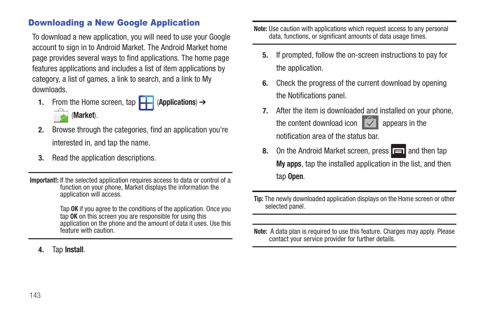 Downloading a new google application | Samsung SGH-T959HAVTMB User Manual | Page 148 / 256